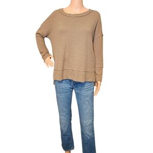 Wm Oversized Waffle Knit Top Sz M Layered Look Beige Norm Lagenlook Minimal